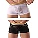 Pack of 2 Mens Boxer Briefs Shorts Bulge Pouch Soft Underpants Mens Trunks Mesh Underwear for Male (white/black, M)