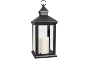 Bright Zeal 14" Decorative Candle Lantern Black Outdoor Lanterns with Timer Candles - Cool White Waterproof Vintage Lanterns Battery Powered LED Decorative for Wedding - Hanging Wall Lanterns Indoor