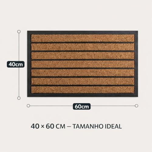 Tapete Capacho de Entrada Fibra de Coco Natural com Base Antiderrapante em Borracha 40x60cm Listrado para Porta Interna e Externa
