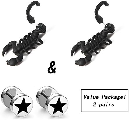 Value Package!Cute Unisex Screaming Creepy 3D Reptiles Animal Titanium Steel Pierced Ear Stud (Scorpion)