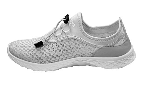 Adorllya Water Shoes for Women Mens Atheletic Barefoot Aqua Socks Summer Outdoor Water Socks Slip on Mesh Swim Shoes for Beach Swim Surf Yoga Exercise, Gray-a, 9 Women/8 Men