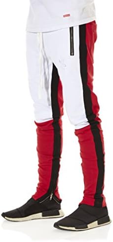red and white striped track pants