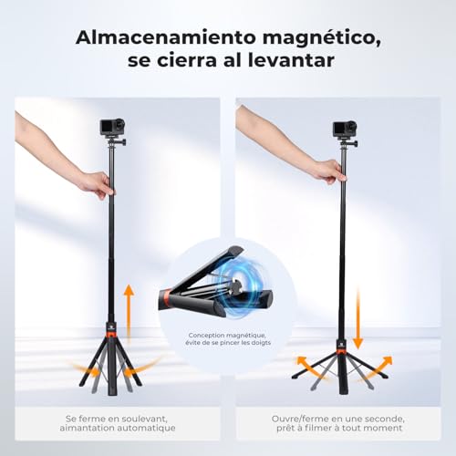 K&F CONCEPT Trípode y Selfie Stick Telescópico de 142 cm / 55,9", Bastón Portátil 2 en 1 con Base, Compatible con dji Osmo Action 6, dji Osmo Action 5 Pro/4/3, GoPro Hero 13/12/11/10/9/8