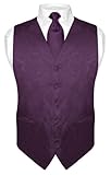 Men's Paisley Design Dress Vest & NeckTie DARK PURPLE Color Neck Tie Set
