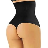 Evenriver Women High-Waist Thong Shapewear Body Tummy Control Cincher Boyshorts,Black,Medium/Large