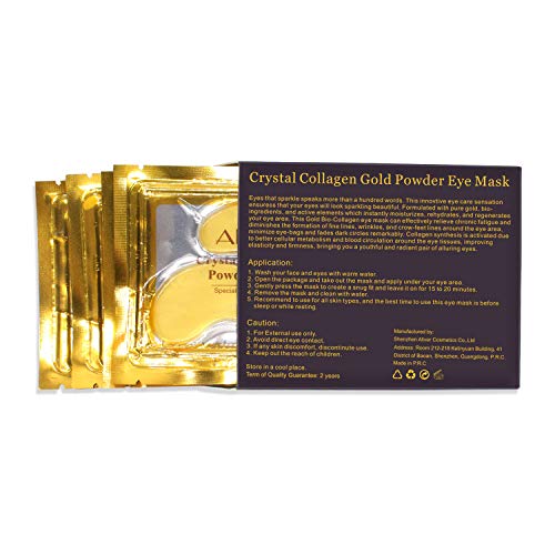 ALIVER 10pack Crystal 24K Gold Collagen Eye Mask Anti Aging, Wrinkles