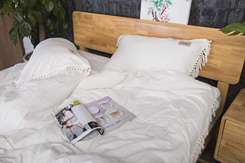Meaning4 Ivory Pillow Covers Cases Shams Off White Pure Cotton Slips with Tassels Boho King Size 2 Pieces Solid - Thumbnail 4