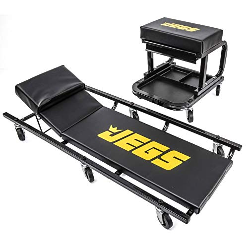 JEGS Creeper and Mechanic Seat Set Memory Foam Padding Black Logo