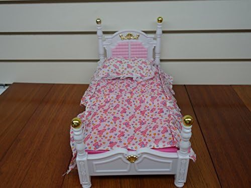 My Fancy Life Dollhouse Furniture Set, Bedroom and Beauty Play Set, White and Pink with Floral Bedding