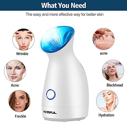 HOMFUL Upgraded Nano Ionic Facial Steamer Warm Mist Humidifier Atomizer Humidifier Moisturizing Face Spa Steamer Blackhead Remover Kit