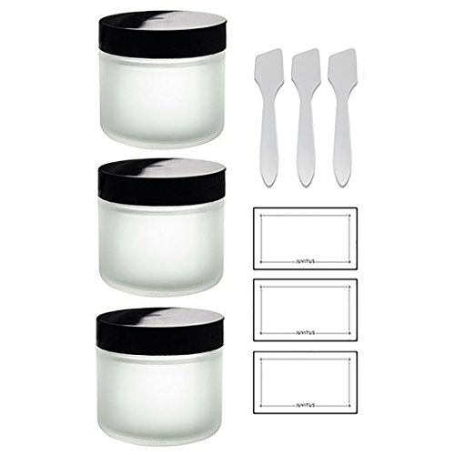 Frosted Clear Glass Straight Sided Jars - 2 oz (3 Pack) + Spatulas and Labels