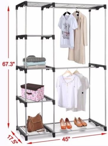 Silver Portable Closet Organizer Storage Clothes Hanger Garment Shelf Rail Rack