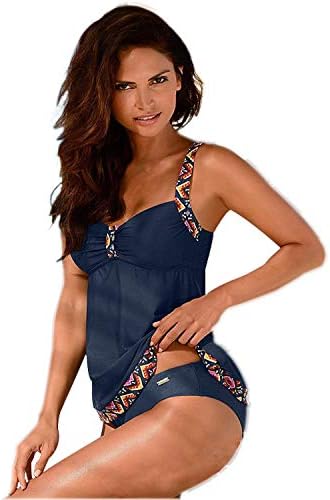 Women Plus Size 2PCS Brief Padded Vest Tops Bohemian Lace Tankini Set Swimwear