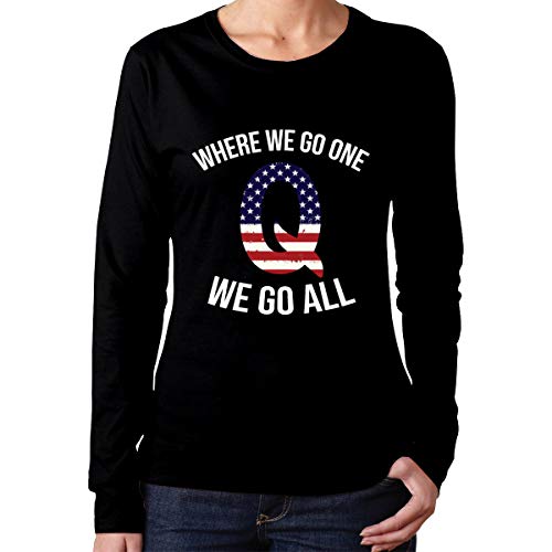 Q Anon Where We Go One We Go All Long Sleeve Crew-Neck Tshirt Lady Black