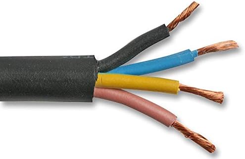 Mains Flexible Cable 2.50mm, Black, Rubber, 4 Core, 50 x 0.24mm, H07RN-F Series, 164.04ft, 50m, 450V, 20A, Test Voltage 2500V, Compatible with, PRO Power, Electrical Multicore Cable/Wire