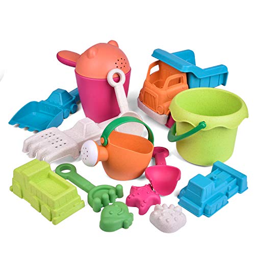 image for FunLittleToy Kids Beach Sand Toy Set, Beach Bucket, Car, Watering Can,