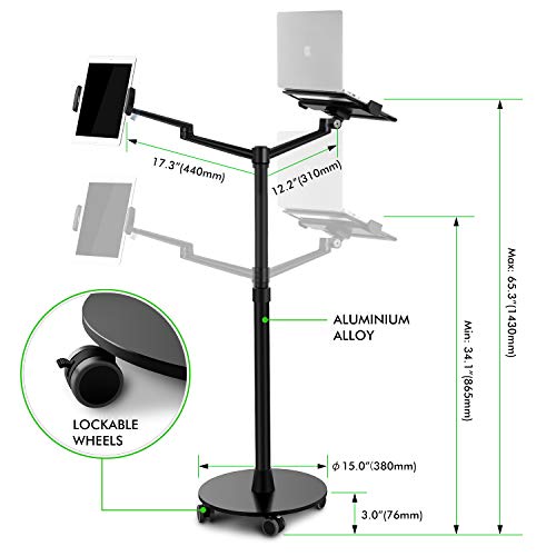 image for Viozon Tablet and Laptop Floor Stand, 2-in-1 Rolling Adjustable Dual a