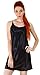Women's Sexy Satin Silk Chemises Slip Dress Sleepwear, Black,L