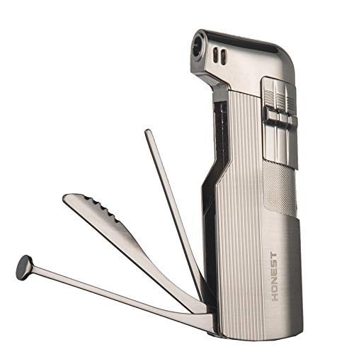 Pipe lighter soft flame with Czech pipe tools Refillable Butane lighters father day husband gift (Silver E)