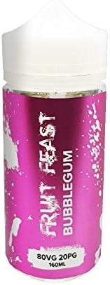 Fruit Feast e Liquid Vape Juice 160ml 0mg 80 vg 20pg, Choose Your Favourite Flavor - No Nicotine (Bubblegum)