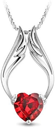 Luoke Fashion Women's Water Drop Teardrop Angel Crystal Necklace Heart Elements Pendant Necklace Jewelry (Red)