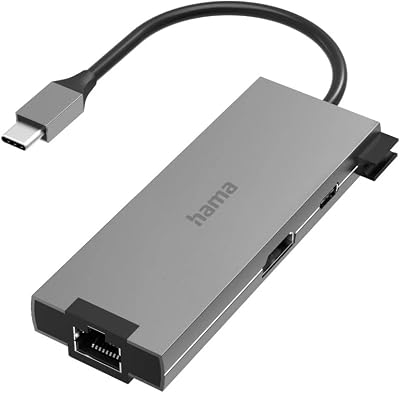 USB C Hub 5 Ports (Multiport Adapter 1x HDMI 4K Ultra HD, 1x LAN Gigabit Ethernet, 2X USB-A, 1x USB-C zur Übertragung von Daten und zum Laden mit PD, USB C Adapter 5in1 für Büro, Homeoffice) Alu