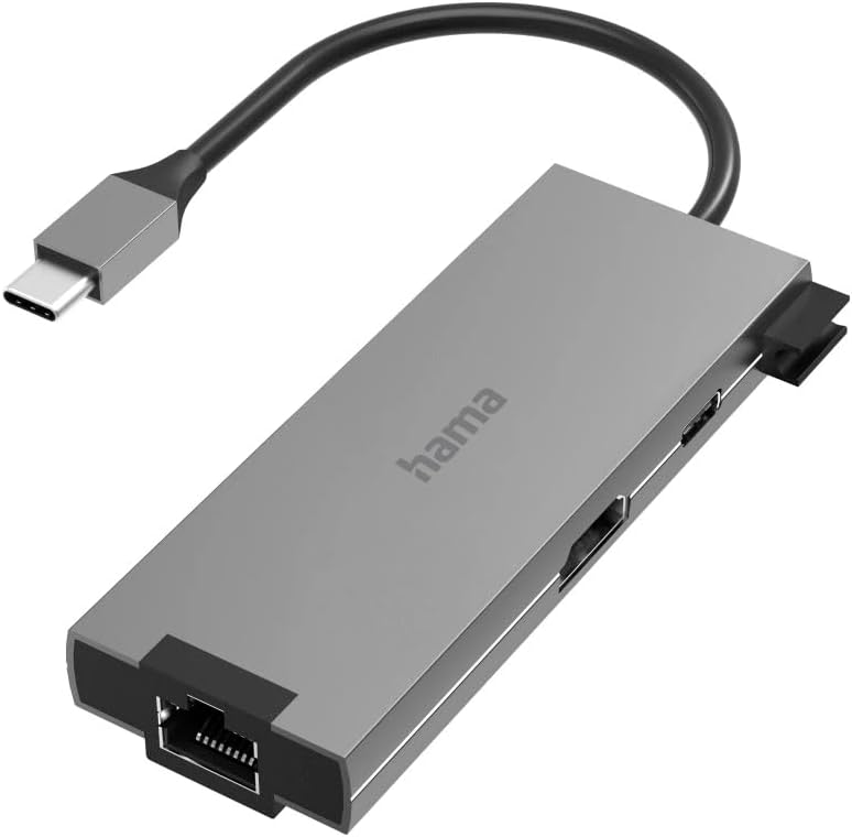 USB C Hub 5 Ports (Multiport Adapter 1x HDMI 4K Ultra HD, 1x LAN Gigabit Ethernet, 2X USB-A, 1x USB-C zur Übertragung von Daten und zum Laden mit PD, USB C Adapter 5in1 für Büro, Homeoffice) Alu