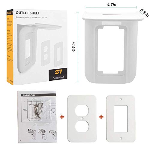 Okela Outlet Shelf Power Perch, A Space Saving Solution Charging Shelf for Anything Up to 7lbs Built In Cable Channel, Easy to Install, Ideal For Smart Home Speakers Cell Phone etc. (White)