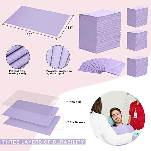 JJ Care Premium Purple Dental Bibs Pack of 500, 3 Ply Waterproof Bibs