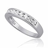Sterling Silver Channel Set Round CZ Stackable Wedding Band Engagement Ring