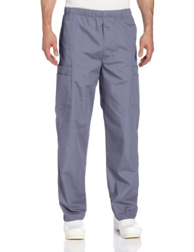 Landau Men's Comfort 7-Pocket Elastic Waist Drawstring Cargo Scrub Pant, Steel, Large Short