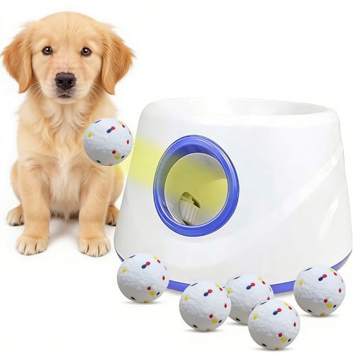 White Automatic Dog Ball Launcher, Interactive Dog Toys Tennis Balls Thrower for Small and Medium-Sized Dogs, 27 * 27 * 18Cm