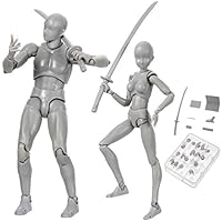 Debuy Body Chan & Kun Doll Male Female DX Set PVC Movebale Action Figure Model for SHF Gifts (Male+Female, Grey)