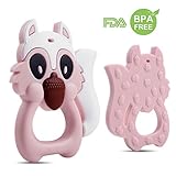 Baby Teething Toys, Infants Teether Toy by AiKiddo Cute Squirrel Soft Silicone, Safe Soothing Toy Gum Massager for Babies, Infants and Toddlers - BPA Free, FDA Certified - Perfect Baby Gift (Pink)