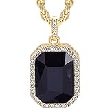 Cuccu 14K Gold Plated Mens Iced Out Black Ruby Octagon Hip Hop Pendant with 3mm 24