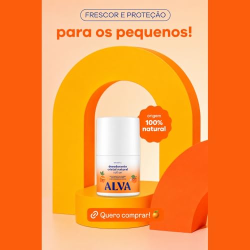 Desodorante natural em barra Camomila 33g e Desodorante cristal natural roll on Laranja Doce 50ml Sem aluminio Kids Infantil Crianças