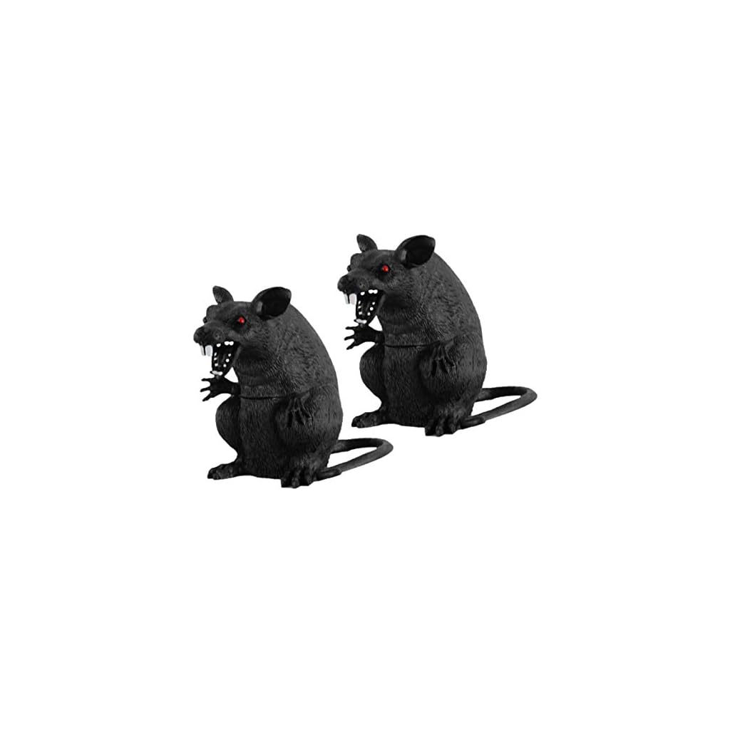 Much2Fun Spooky Halloween Decor Big Fake Rat with Red Eyes (2 Pack ...