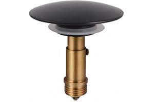 Brass Pop-up Drain Cover for Bathroom Basin, 66 x 39 mm Black Click-Clack Plug with Core, Replacement Sink Waste Push Button 