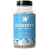 SERENITY Natural Sleep Aid and Stress Relief - Relaxes Mind & Body, Fall Asleep Fast Without Waking Up Groggy - Non-Habit Forming - Magnesium, Valerian, Chamomile - 60 Vegetarian Soft Capsules