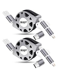 Paquete de 2 migers de 1 metro de carga y sincronización retráctil 3 en 1 cable con conectores Lightning y Micro USB para iPhone, iPad, iPod Touch  5 Nano 7 en iOS9, Samsung, HTC y más
