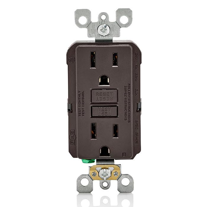 Leviton GFCI Weather-Resistant Outlet, 15 Amp, Self Test, Tamper-Resistant with LED Indicator Light, Outdoor Locations, GFWT1, Brown Image