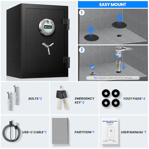 6.0 CuFt Large Fireproof Safe with Biometric Access– Reinforced Steel Body (Over 90LB), Dual Adjustable Shelves, LCD Display & Heat-Sealing Fire Gasket for Home Security