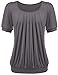 Halife Women's Casual Solid Color Round Neck Pleated Front Blouse Tops with Sleeves