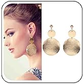 Allereyae Vintage Circle Earrings Geometric Hammered Disc Dangle Earrings Large Geometric Stud Earrings Gold Disc Drop Earrings for Women