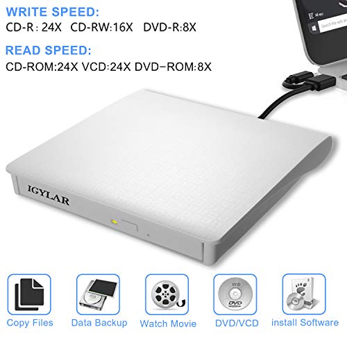 iGylar External CD DVD Drive, USB 3.0 & Type C External DVD CD Player, Plug & Play Burner High Speed Data Transfer DVD Player for Laptop Notebook PC Support Windows/Vista/7/8/10, Mac OS & Linux - Thumbnail 2