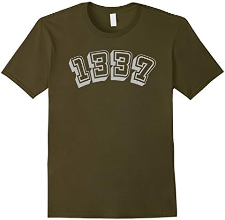 Men's 1337 T-Shirt for Computer Hackers Show your h4x0r 5ki1ls Top Large Olive