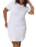 Allegrace Women Plus Size Summer Side Slit Casual Cotton T Shirt Dress White 2X