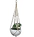 4 Legs Macrame Natural Jute and Cotton Rope Plant Hanger &Holder and Metal Ring, 52-inches Length (Without The White Pot) (Jute-Brown)