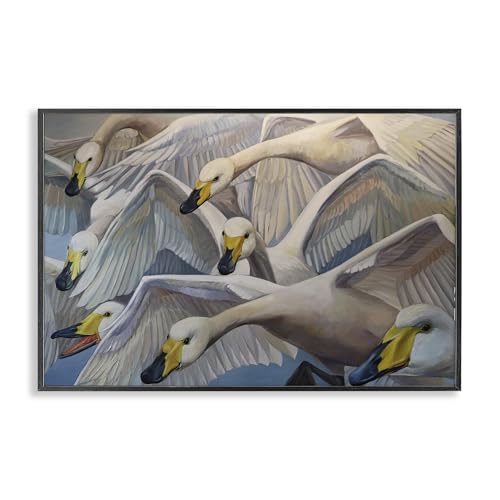 Stupell Industries Graceful Swans in Flight Black Framed Giclee Art design by V…