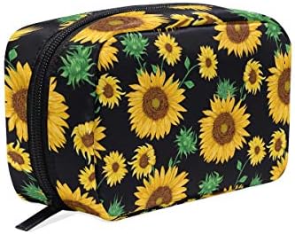 Makeup Bag with Zipper Cosmetic Bag Clutch Flower Sunflower Art Floral Travel Storage Pouch Bag Square for Women lady